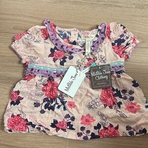Matilda Jane Pink Floral Peplum Top with Purple Trim